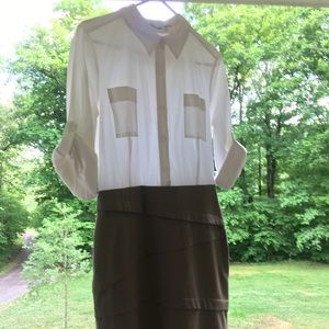 Calvin Klein tan and white dress